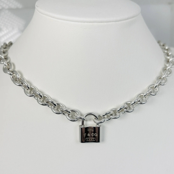 Tiffany & Co. 1837 Padlock Rolo Chain Chocker Necklace Sterling Silver 925 - Picture 16 of 16